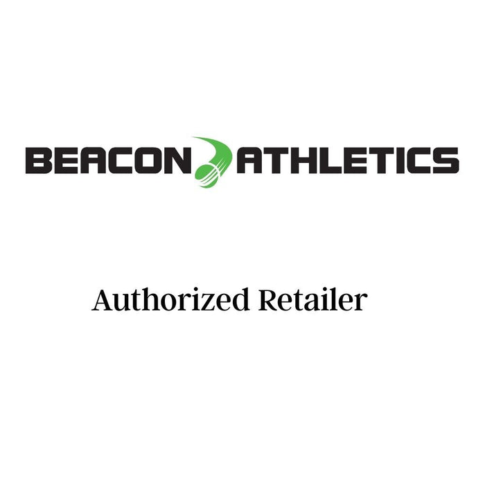 The Beacon Athletics logo features the brand name in bold black capital letters, separated by a green icon of a ball with motion lines. Below the logo, the words "Authorized Retailer" are centered in a black serif font against a plain white background.