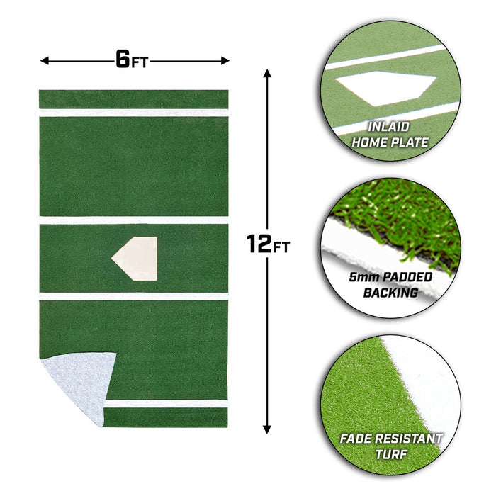 ProMounds 12 ft. x 6 ft. Green Batting Mat Pro with Inlaid Homeplate AT5034